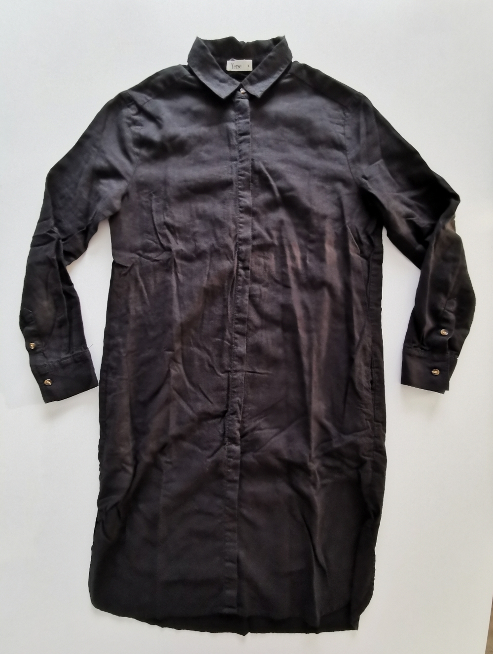 Yerse Black Long Sleeve Shirt Button Up Dress With Side Slits